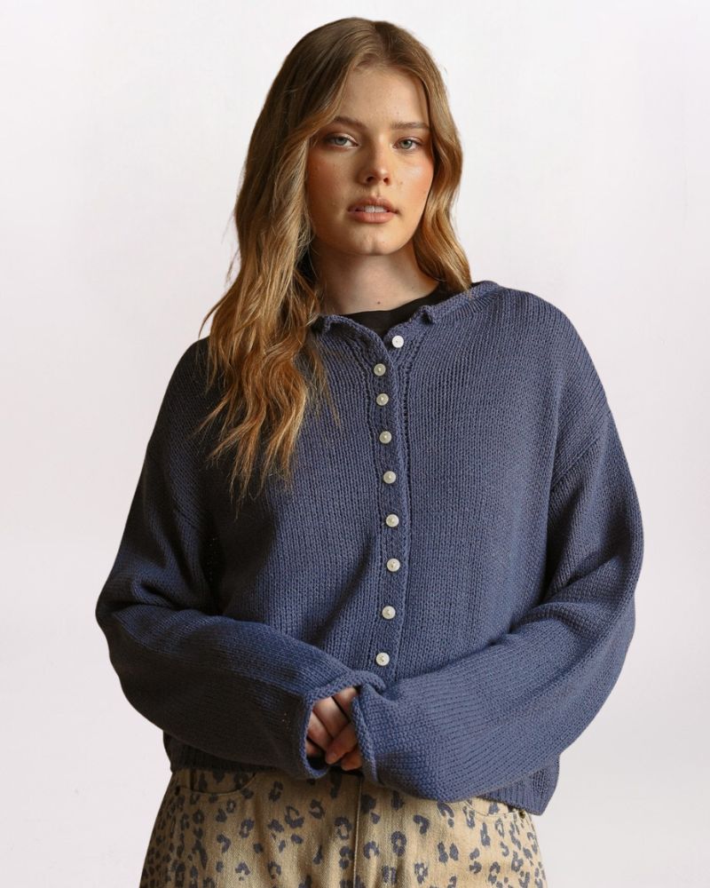 ROLLNECK CARDIGAN, NIGHTFALL