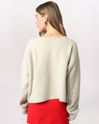 V-NECK EASY SWEATER, OATMEAL