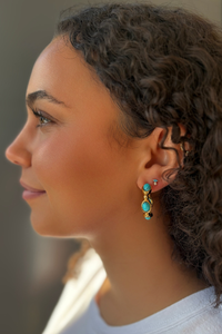 TURQUOISE STONES HOOP - 18K GOLD PLATED STAINLESS STEEL