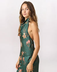 SOFT FLORAL HALTER TOP, DK GRN/PCH