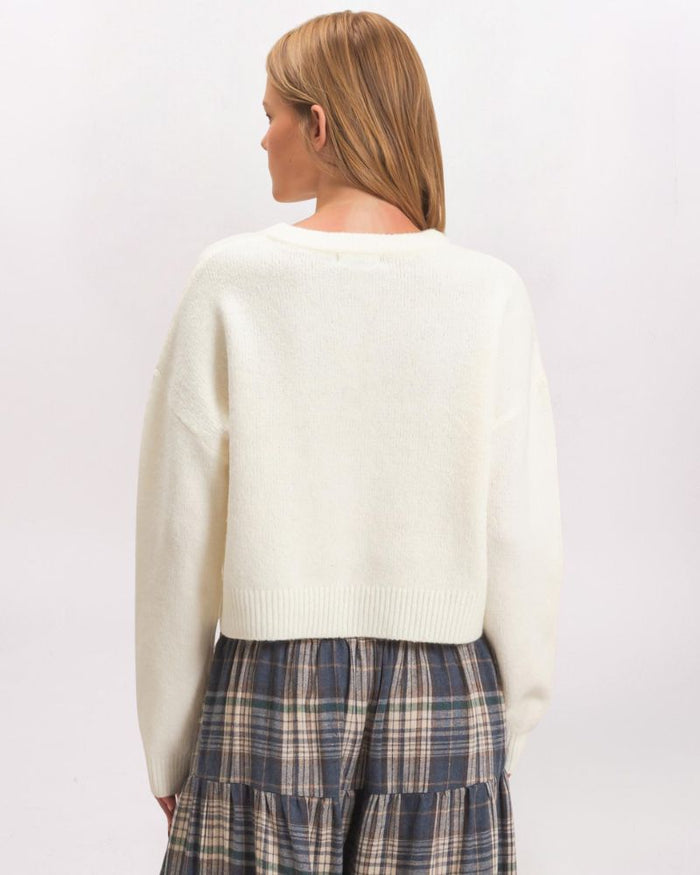 SUPER SOFT CREW CARDIGAN, CREAM