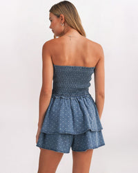 POLKA DOT DENIM ROMPER