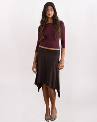 SHARKBITE HEM MIDI SKIRT, BROWN