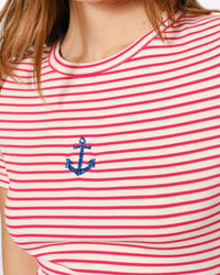 BEADED ANCHOR STRIPE TEE, RED/CREAM