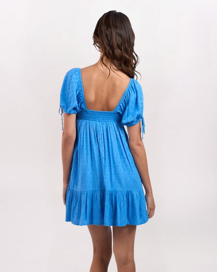 SWISS DOT BABYDOLL DRESS, BLUE