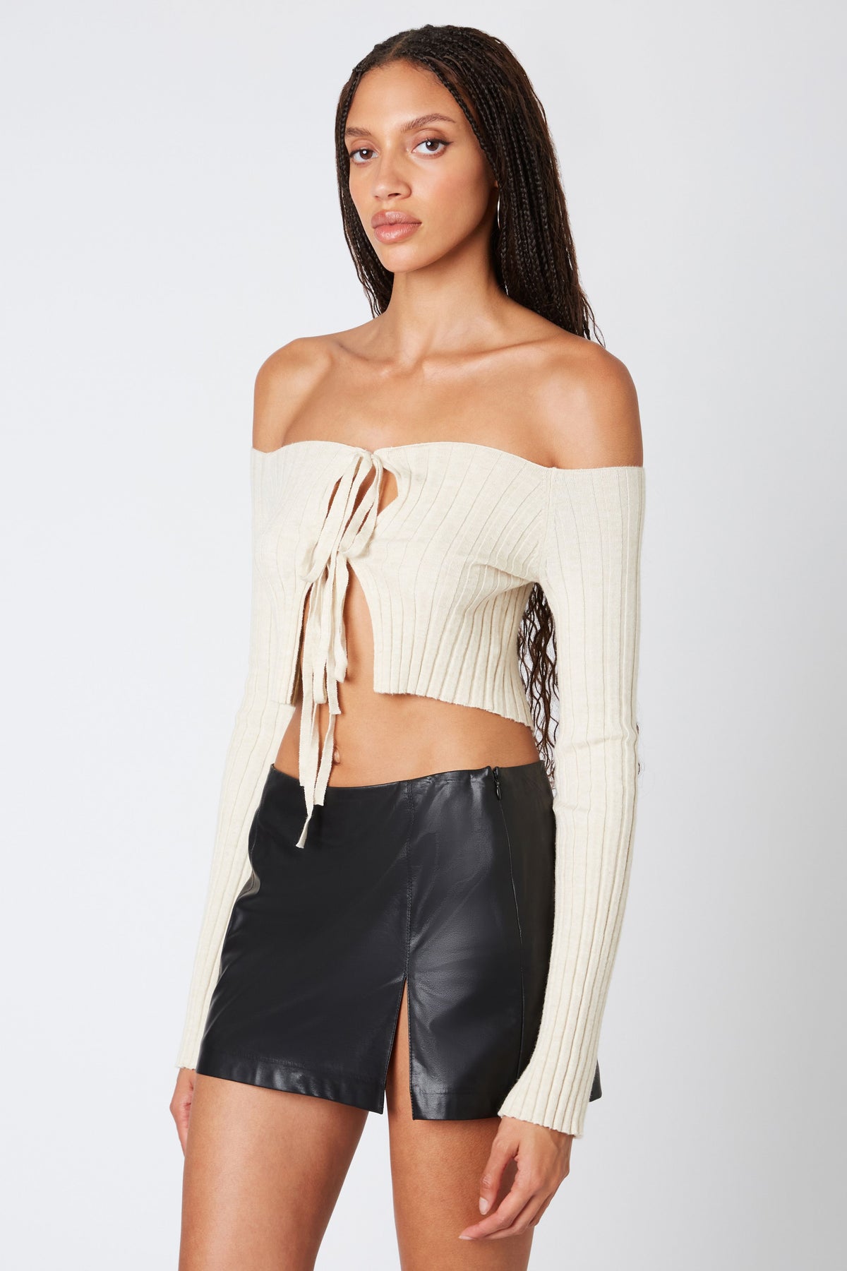 TIE FRONT RIB SWEATER