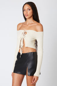 TIE FRONT RIB SWEATER