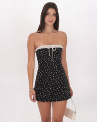 POLKA DOT RUCHED TRIM DRESS