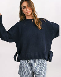 TIE SIDE COZY SWEATER, NAVY
