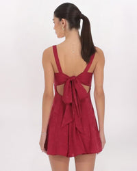 FLORAL JACQUARD BOW TIE DRESS