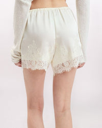 LACE HEM PULL ON SATIN SHORT, CREAM