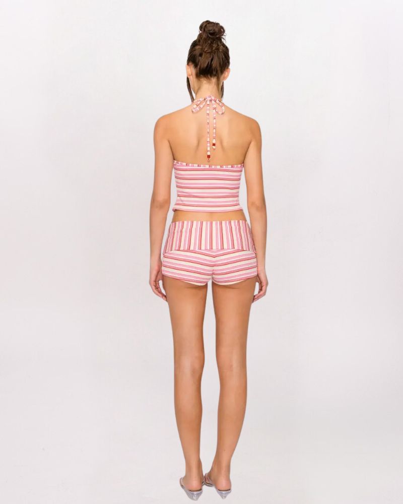 STRIPED HALTER/MICRO SHORT SET, PINK MULTI