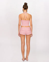 STRIPED HALTER/MICRO SHORT SET, PINK MULTI