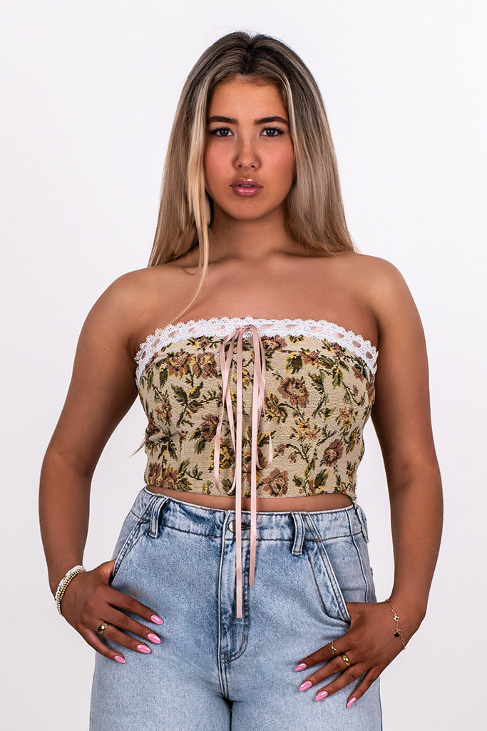 STRAPLESS COQUEETE RIBBON CORSET TOP