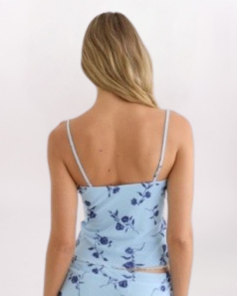 FLORAL MESH TANK, BLUE