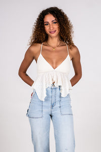 HANKY HEM BABYDOLL TANK, WHITE