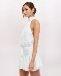 HI NECK OPEN BACK DRESS, IVORY