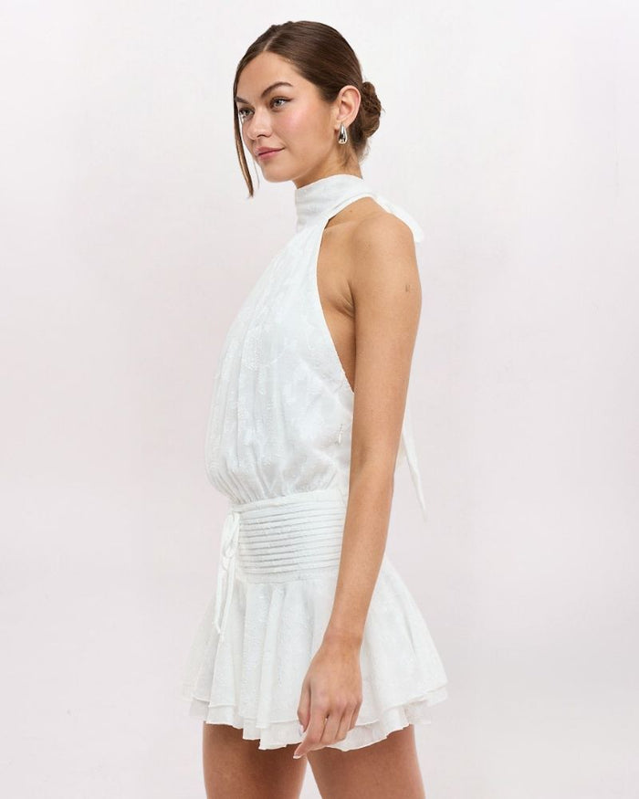 HI NECK OPEN BACK DRESS, IVORY