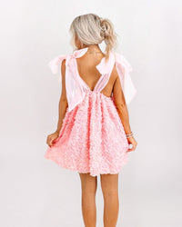 SL TIE STRAPS 3D PETAL BABYDOLL DRESS, PEACH PINK