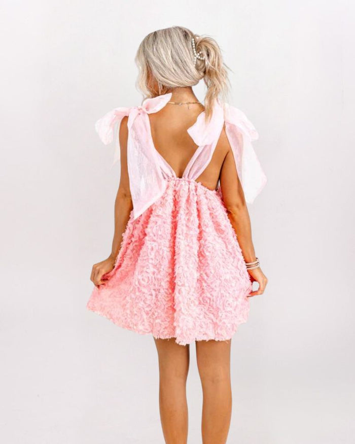 SL TIE STRAPS 3D PETAL BABYDOLL DRESS, PEACH PINK
