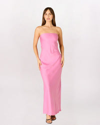STRAPLESS TIE BACK DRAPE MAXI DRESS, PEONY PINK