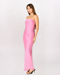 STRAPLESS TIE BACK DRAPE MAXI DRESS, PEONY PINK