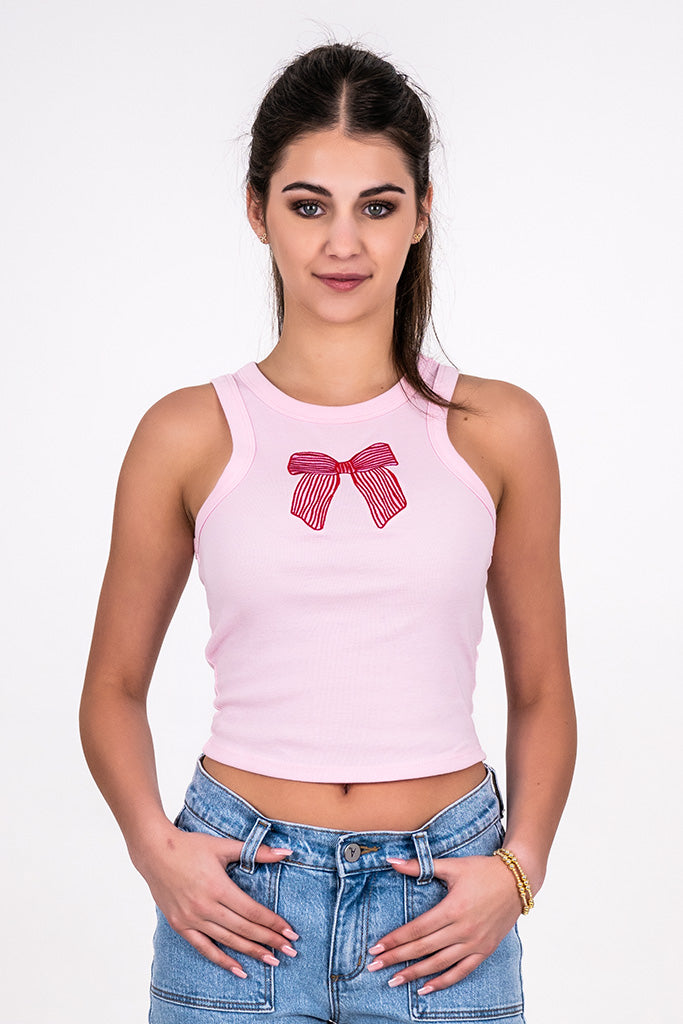 BOW EMBROIDERED TANK