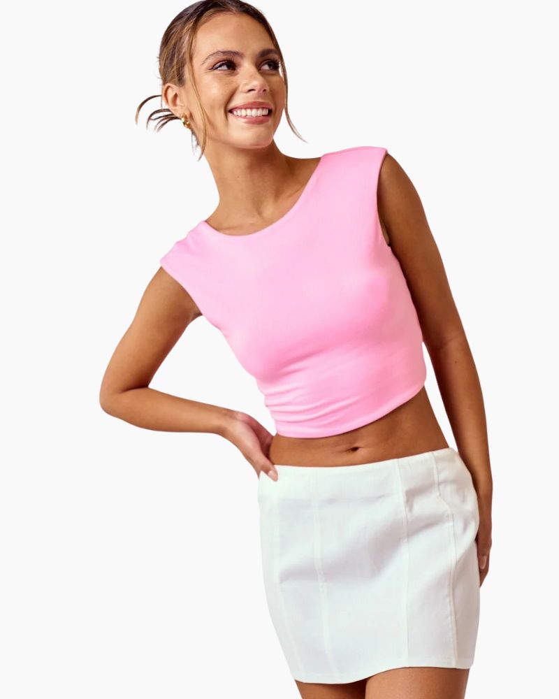 OPEN BACK TIE TOP, LT PINK