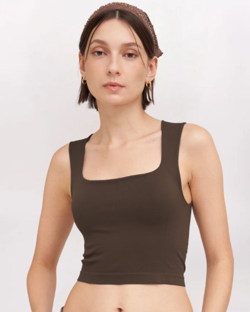 SQUARE NECK CLEAN CROP, CHOCOLATE