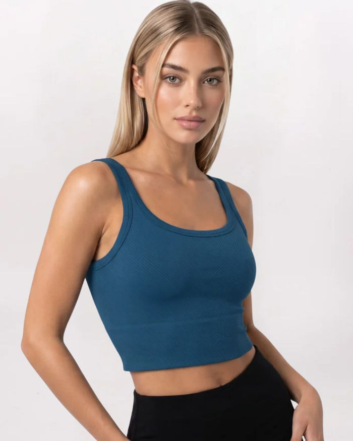CHEVRON SCOOP NECK TANK, DP SEA BLUE
