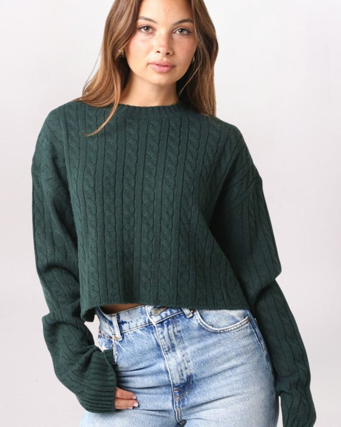 BOXY CABLE SWEATER, GREEN