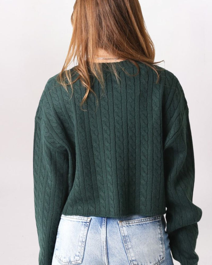 BOXY CABLE SWEATER, GREEN