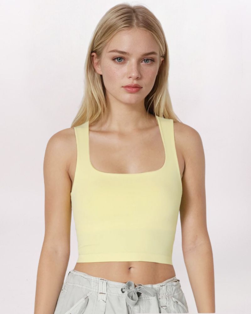 SQUARE NECK CLEAN CROP, PALE BANANA