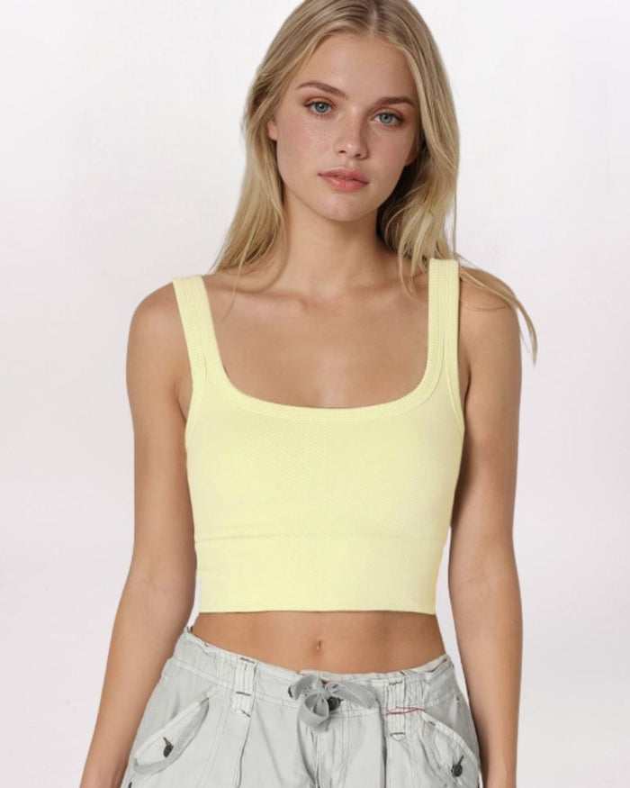 CHEVRON SCOOP NECK TANK, PALE BANANA