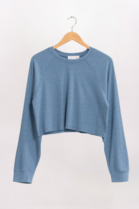 BOXY RAGLAN WAFFLE TEE - GRAY BLUE