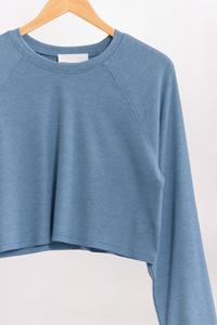 BOXY RAGLAN WAFFLE TEE - GRAY BLUE