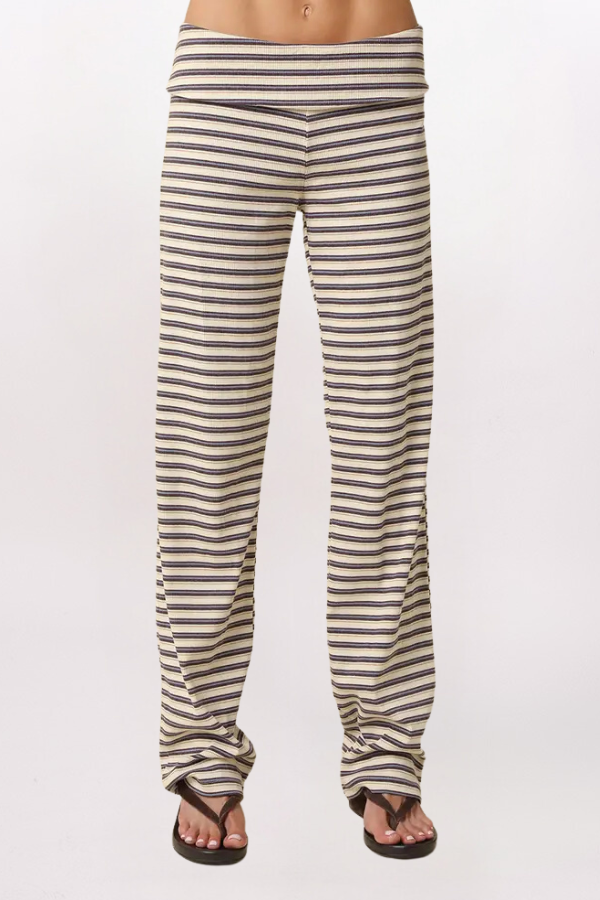 STRIPE TEE & FOLDOVER PANT SET, NAT BROWN