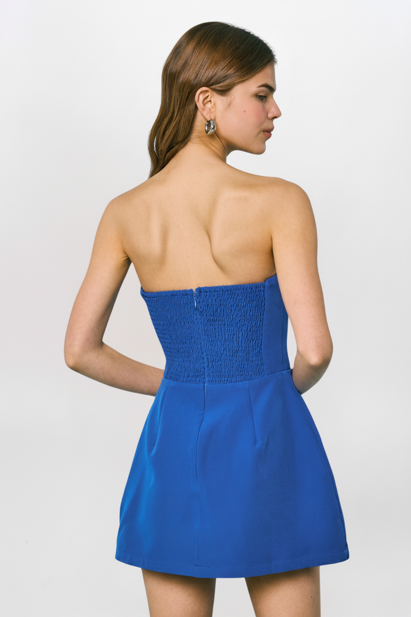 STRAPLESS POCKET DETAIL MINI DRESS, ROYAL BLUE