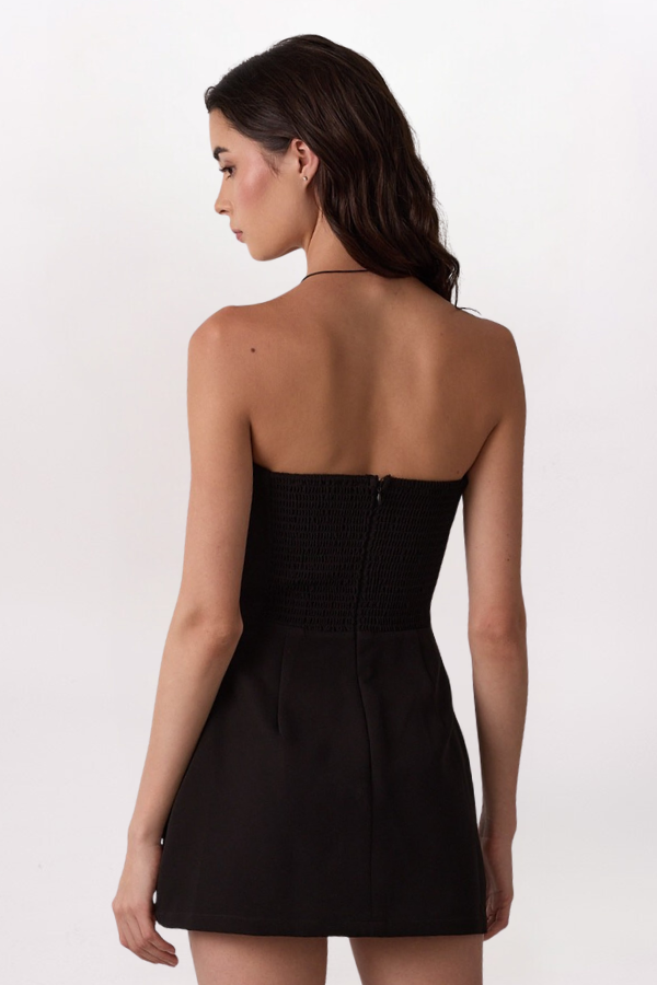 STRAPLESS POCKET DETAIL MINI DRESS, BLACK