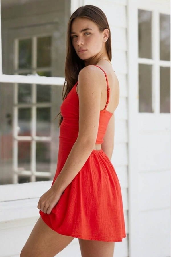 TWIST FRONT SWING DRESS - CHERRY