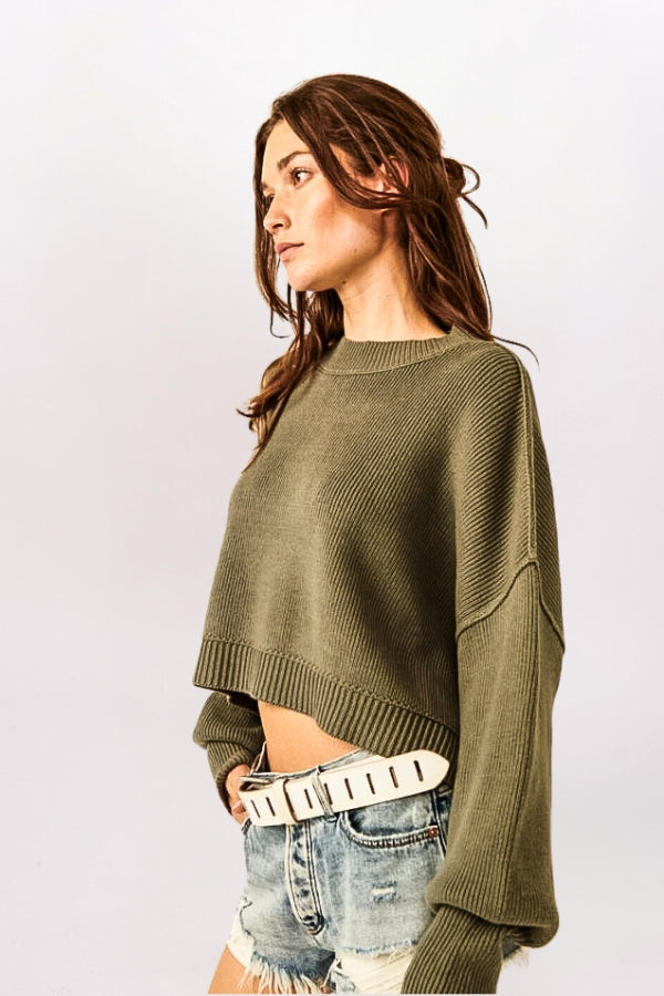 EASY STREET CROP SWEATER, DRIED BASIL