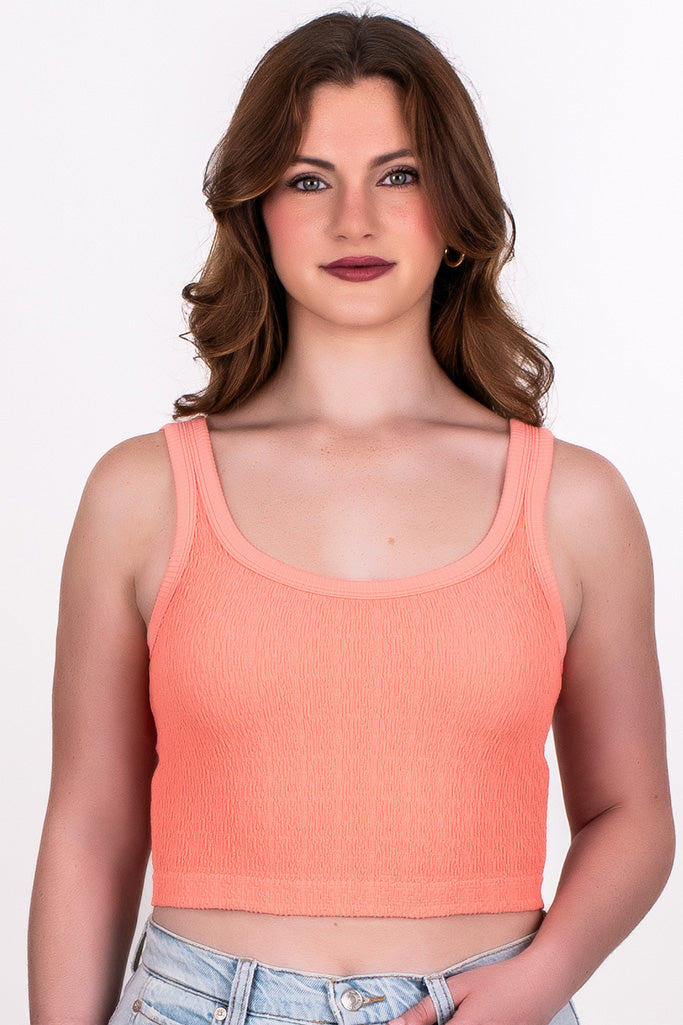 CRINKLE TEXTURE SCOOP NECK CROP