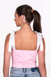 RIBBON TIES CORSET TOP, PINK