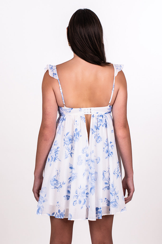 TOILE FLORAL UNDERWIRE BABYDOLL DRESS, FADE BLUE