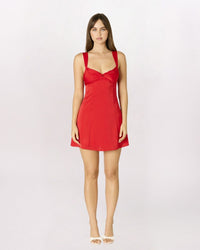 TWIST FRONT TIE BACK DRESS, RED