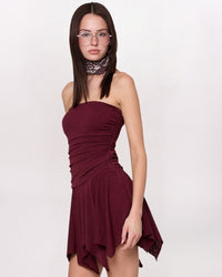 HANKY HEM RUCHED DRESS, PLUM