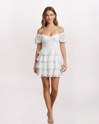 PUFF SLEEVE TIERED LACE DRESS
