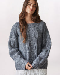 COZY BRAIDED SWEATER, H GREY