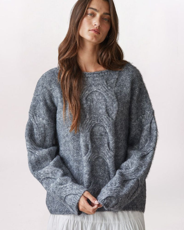 COZY BRAIDED SWEATER, H GREY