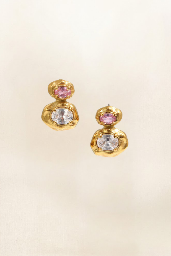 EMERY DOUBLE STONE DROP STUD - 304SS/18K G PVD